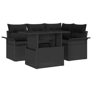 vidaXL Kerti Kanap&eacute; Szett p&aacute;rn&aacute;val t&aacute;rol&oacute;val 5 pcs Fekete Poly Rattan
