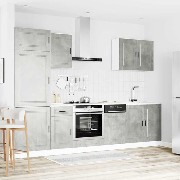 vidaXL 7 r&eacute;szes konyhai szekr&eacute;ny szett Porto betonsz&uuml;rke műszaki fa