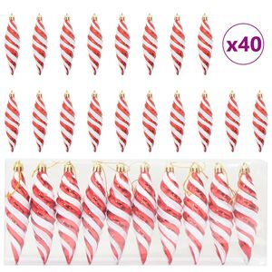 vidaXL Kar&aacute;csonyi Spir&aacute;lis Alak&uacute; G&ouml;mb 40 db Piros 3 x 11 cm Műanyag