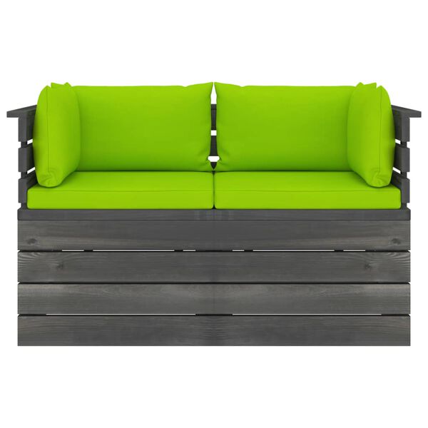 vidaXL k&eacute;tszem&eacute;lyes t&ouml;m&ouml;r fenyőfa kerti raklapkanap&eacute; p&aacute;rn&aacute;kkal