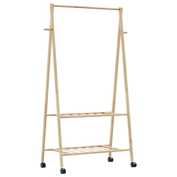 vidaXL bambusz ruha&aacute;llv&aacute;ny polcokkal &eacute;s kerekekkel 96x45,5x155,5 cm