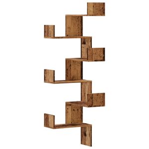 vidaXL antik fa sz&iacute;nű szerelt fa fali sarokpolc 45 x 45 x 147 cm