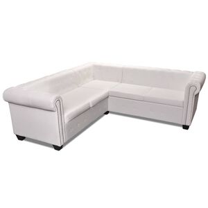 vidaXL 5 szem&eacute;lyes feh&eacute;r műbőr Chesterfield sarokkanap&eacute;