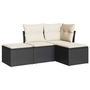 vidaXL 4 r&eacute;szes fekete polyrattan kerti &uuml;lőgarnit&uacute;ra p&aacute;rn&aacute;kkal