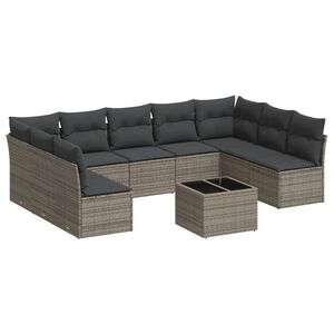 vidaXL 10 r&eacute;szes sz&uuml;rke polyrattan kerti &uuml;lőgarnit&uacute;ra p&aacute;rn&aacute;kkal
