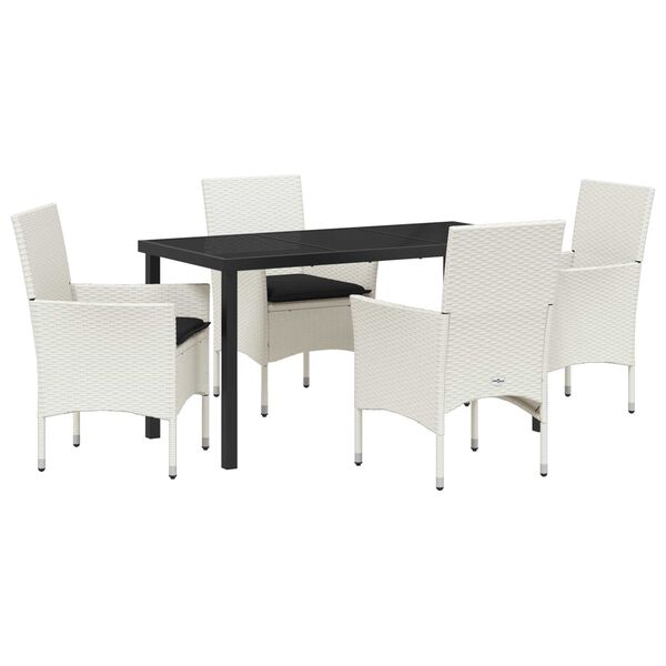 vidaXL Kert &eacute;tkező szett p&aacute;rn&aacute;val 5 pcs Feh&eacute;r polirattan