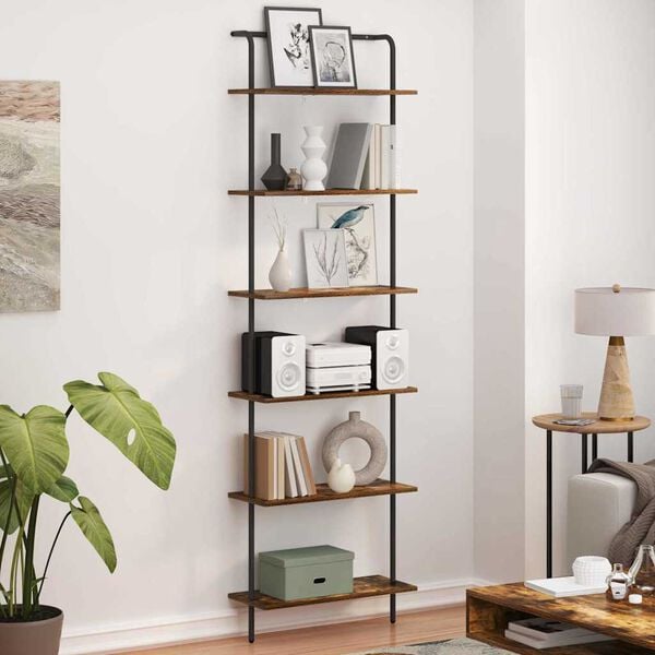 vidaXL K&ouml;nyvespolc F&uuml;st&ouml;lt t&ouml;lgy 60 x 24 x 203 cm Faanyag