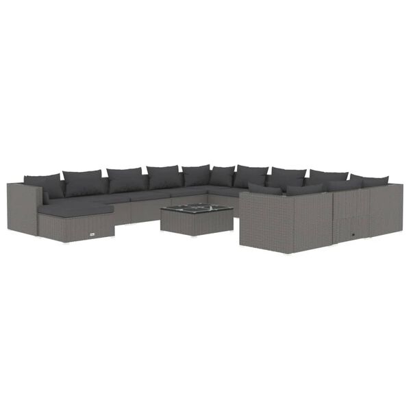 vidaXL 13 r&eacute;szes sz&uuml;rke polyrattan kerti &uuml;lőgarnit&uacute;ra p&aacute;rn&aacute;kkal