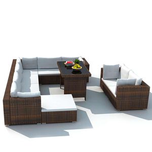 vidaXL 10-r&eacute;szes barna polyrattan kerti b&uacute;torszett p&aacute;rn&aacute;kkal