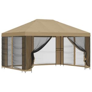 vidaXL Kerti pavilon oldalfalakkal 4 &times; 3 m B&eacute;zs Poli&eacute;szter &eacute;s ac&eacute;l