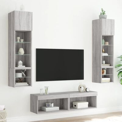 vidaXL 6 darab szürke sonoma színű szerelt fa fali TV-bútor LED-del