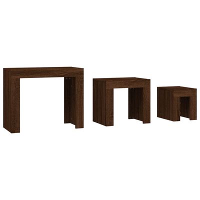 vidaXL 3 db barna tölgyszínű szerelt fa rakásolható dohányzóasztal
