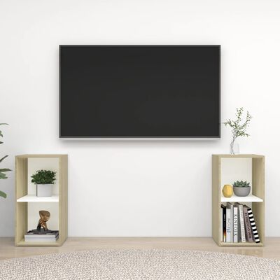 vidaXL 2 db fehér-sonoma színű forgácslap TV-szekrény 72x35x36,5 cm