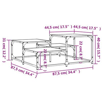 vidaXL fekete szerelt fa dohányzóasztal 87,5 x 87,5 x 40 cm