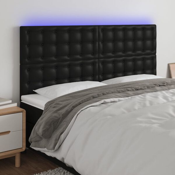 vidaXL fekete műbőr LED-es fejt&aacute;mla 160x5x118/128 cm