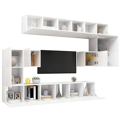 vidaXL 10 részes magasfényű fehér forgácslap TV-szekrényszett