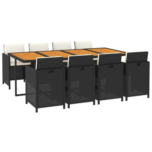 vidaXL 9 r&eacute;szes fekete polyrattan kerti &eacute;tkezőgarnit&uacute;ra p&aacute;rn&aacute;kkal