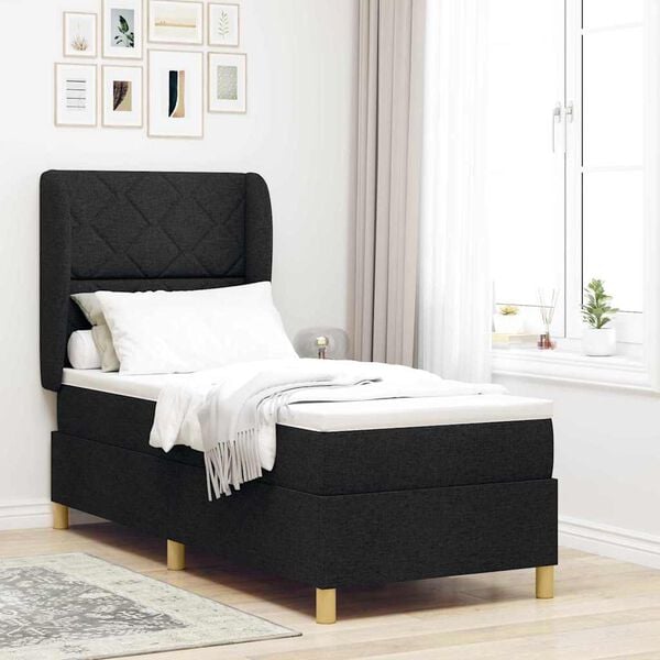 vidaXL Boxspring &aacute;gy matraccal S&ouml;t&eacute;tsz&uuml;rke 90x190 cm Sz&ouml;vet Fekete