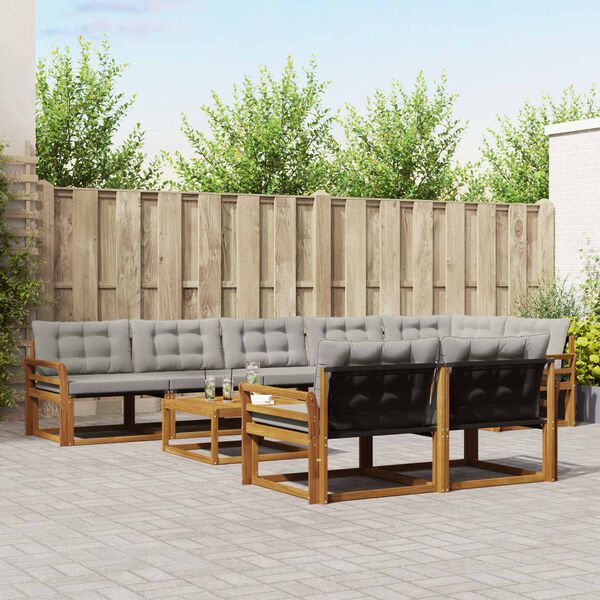 vidaXL K&uuml;lt&eacute;ri kanap&eacute; szett 9 pcs Term&eacute;szetes &eacute;s Vil&aacute;gossz&uuml;rke