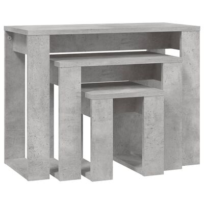 vidaXL 3 db betonszürke szerelt fa egymásba tolható asztal