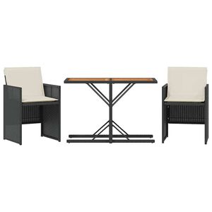 vidaXL 3 r&eacute;szes fekete polyrattan bisztr&oacute;garnit&uacute;ra p&aacute;rn&aacute;val