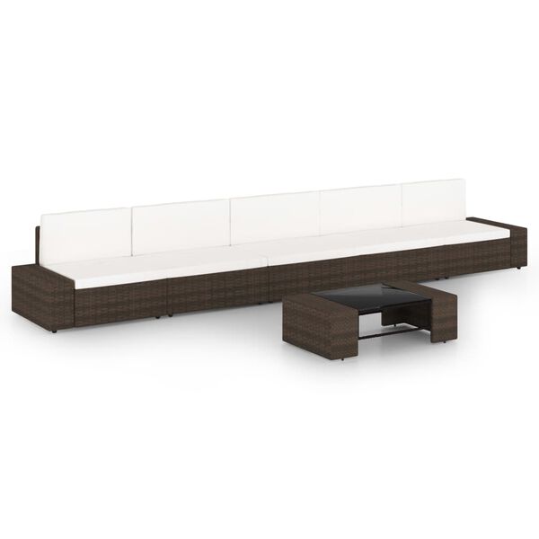 vidaXL 6 részes barna polyrattan kerti ülőgarnitúra párnákkal