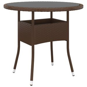 vidaXL barna polyrattan &eacute;s edzett &uuml;veg kerti asztal &Oslash; 80 x 75 cm