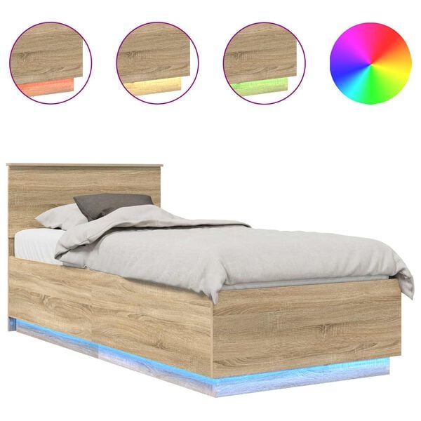 vidaXL &Aacute;gykeret LED -es l&aacute;mp&aacute;kkal Sonoma t&ouml;lgy 70 x 190 cm Faanyag