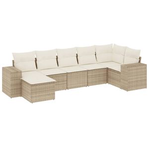 vidaXL 7 r&eacute;szes b&eacute;zs polyrattan kerti &uuml;lőgarnit&uacute;ra p&aacute;rn&aacute;kkal