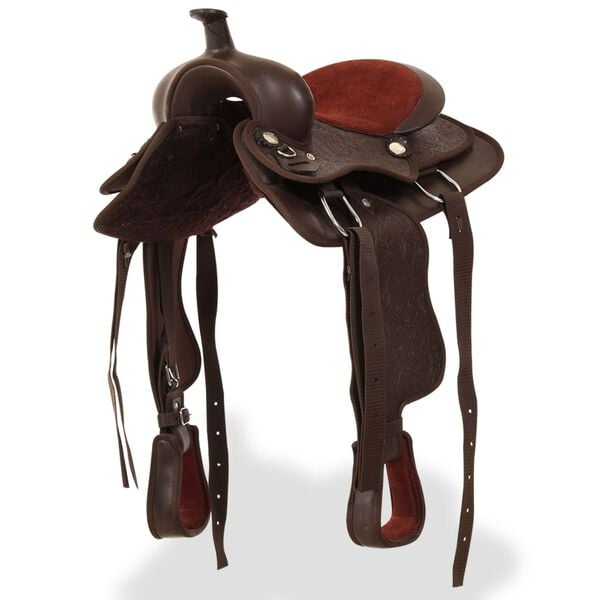 vidaXL barna val&oacute;di bőr western nyereg, k&ouml;tőf&eacute;k &eacute;s nyakh&aacute;m 13"