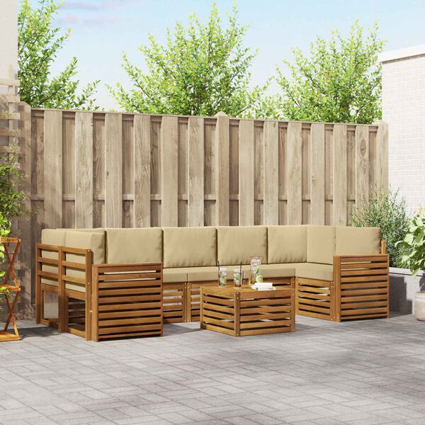 vidaXL &Uuml;lőgarnit&uacute;r&aacute;k p&aacute;rn&aacute;val 8 pcs Term&eacute;szetes &eacute;s b&eacute;zs T&ouml;m&ouml;r Ak&aacute;cfa