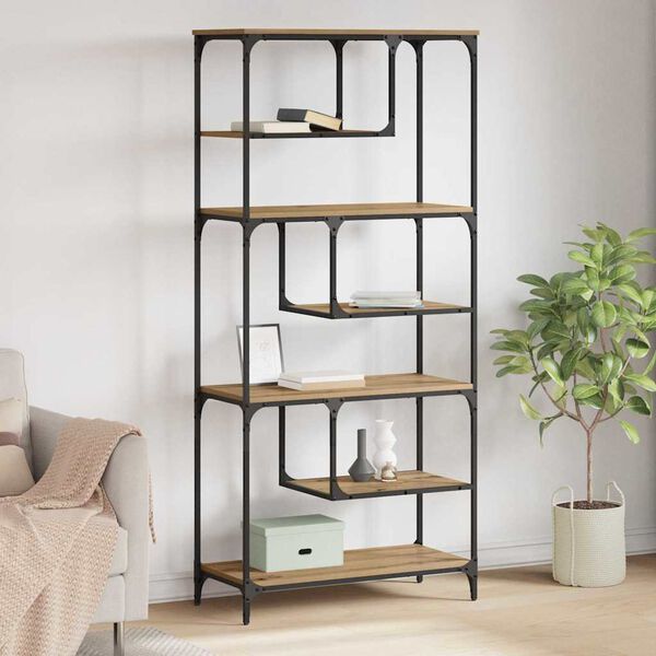 vidaXL K&ouml;nyvszekr&eacute;ny k&eacute;zműves t&ouml;lgy 81 x 36 x 176 cm Faanyag