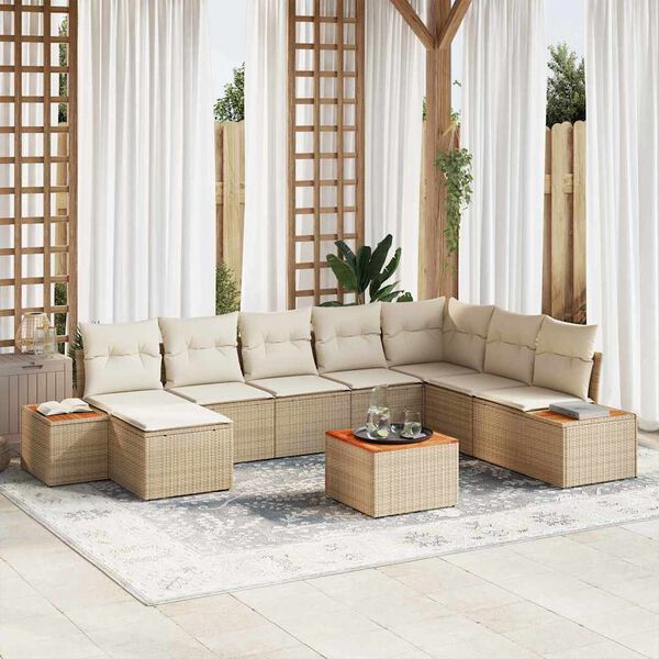 vidaXL Kerti Kanap&eacute; Szett p&aacute;rn&aacute;val 9 pcs Beige &eacute;s kr&eacute;m Polyrattan