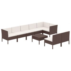 vidaXL 9 r&eacute;szes barna polyrattan kerti &uuml;lőgarnit&uacute;ra p&aacute;rn&aacute;kkal