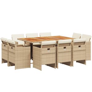 vidaXL 11 r&eacute;szes b&eacute;zs polyrattan kerti &eacute;tkezőgarnit&uacute;ra p&aacute;rn&aacute;kkal