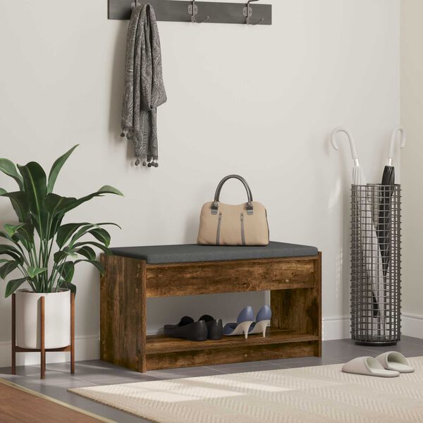 vidaXL Előt&eacute;r pad F&uuml;st&ouml;lt T&ouml;lgy 83 x 38 x 45 cm Műanyag Fa &eacute;s Sz&ouml;vet