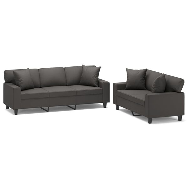 vidaXL 2 r&eacute;szes sz&uuml;rke műbőr &uuml;lőgarnit&uacute;ra p&aacute;rn&aacute;kkal