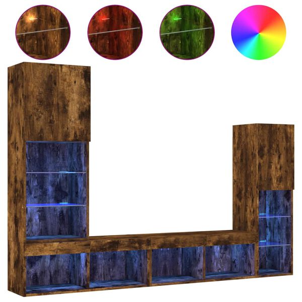 vidaXL 4 darab f&uuml;st&ouml;s t&ouml;lgy sz&iacute;nű szerelt fa TV-b&uacute;tor LED-del