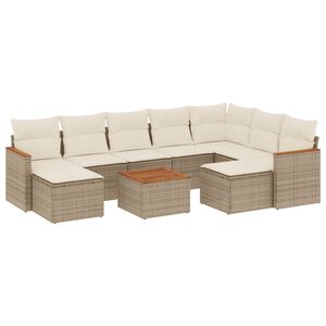 vidaXL 10 r&eacute;szes b&eacute;zs polyrattan kerti &uuml;lőgarnit&uacute;ra p&aacute;rn&aacute;val