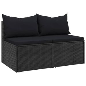 vidaXL 2 db fekete polyrattan kerti k&ouml;z&eacute;pső kanap&eacute; p&aacute;rn&aacute;kkal