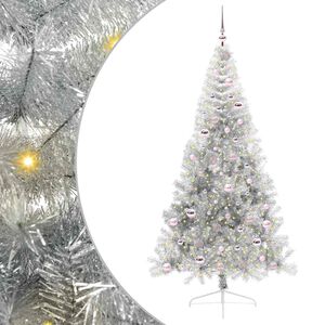 vidaXL Mesters&eacute;ges, előre vil&aacute;g&iacute;tott kar&aacute;csonyi fa Ez&uuml;st 210 cm PET