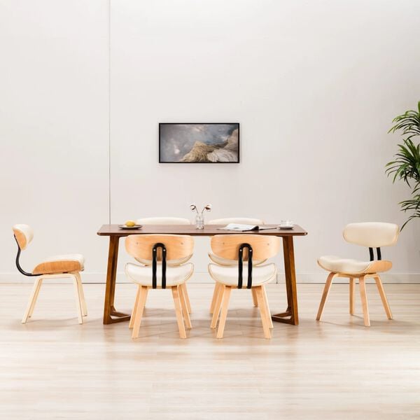 vidaXL 6 db kr&eacute;msz&iacute;nű hajl&iacute;tott fa &eacute;s műbőr &eacute;tkezősz&eacute;k