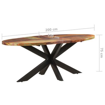 vidaXL ovális tömör újrahasznosított fa étkezőasztal 200 x 100 x 75 cm