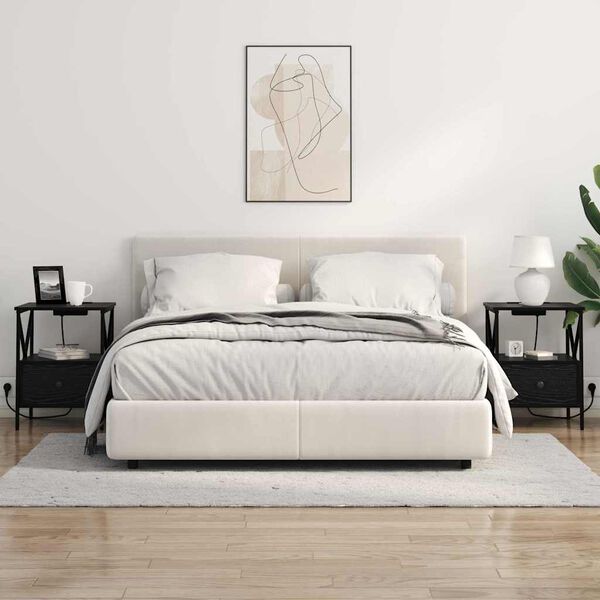 vidaXL &Eacute;jjeliszekr&eacute;ny fi&oacute;kkal Fekete t&ouml;lgy 41,5 x 40,5 x 55 cm Faanyag