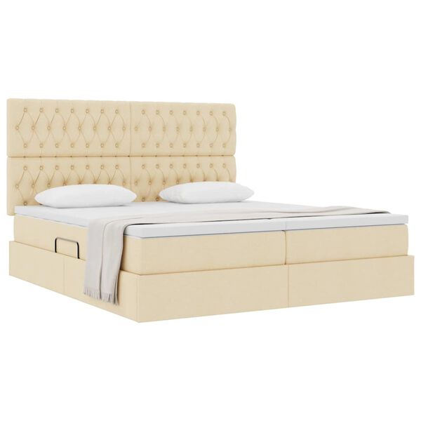 vidaXL T&aacute;rol&oacute;s &Aacute;gy matracmal fejt&aacute;ml&aacute;val Kr&eacute;m 200 x 200 cm Műbőr