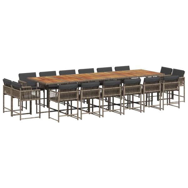 vidaXL 17 r&eacute;szes sz&uuml;rke polyrattan kerti &eacute;tkezőgarnit&uacute;ra p&aacute;rn&aacute;val