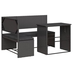 vidaXL L-alak&uacute; fekete polyrattan kerti kanap&eacute; asztallal &eacute;s p&aacute;rn&aacute;val