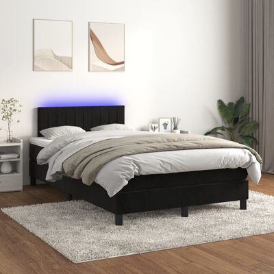 vidaXL fekete bársony rugós és LED-es ágy matraccal 120x200 cm