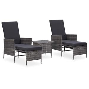 vidaXL 3 r&eacute;szes sz&uuml;rke polyrattan kerti &uuml;lőgarnit&uacute;ra p&aacute;rn&aacute;kkal