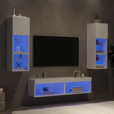 vidaXL 6 darab fehér szerelt fa fali TV-bútor LED-del